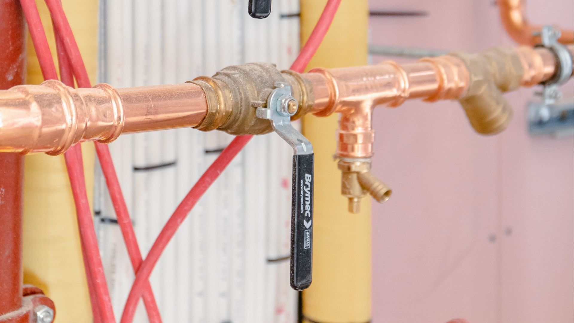 brymec copper press and lever ball valve installed