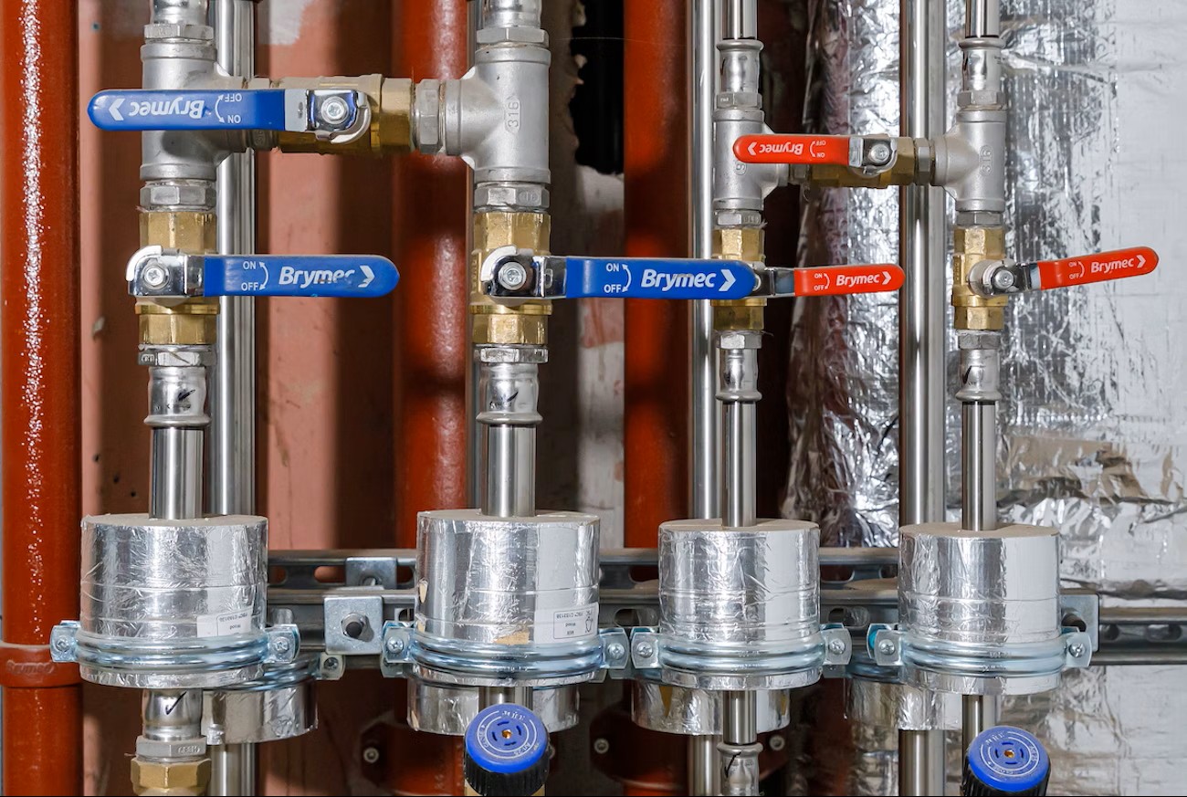 Plant room valves, Bournemouth Arts University