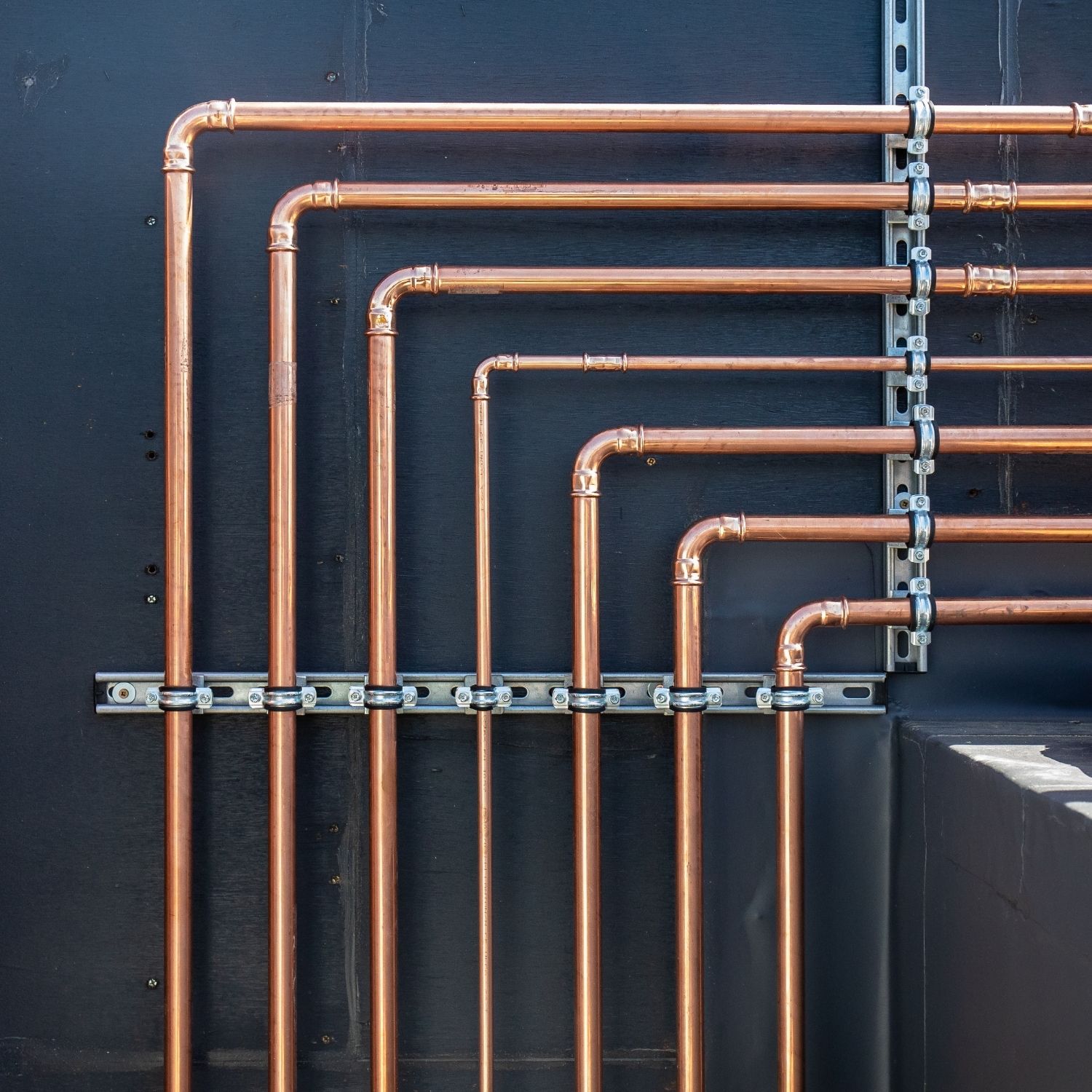 installed brymec copper press fittings and tube