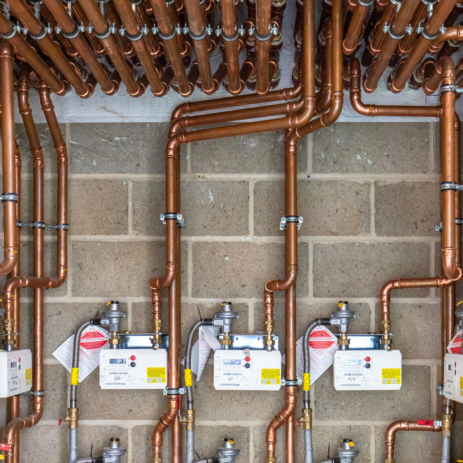 Brymec Copper Press Fit Gas tube and fittings installed in boiler room